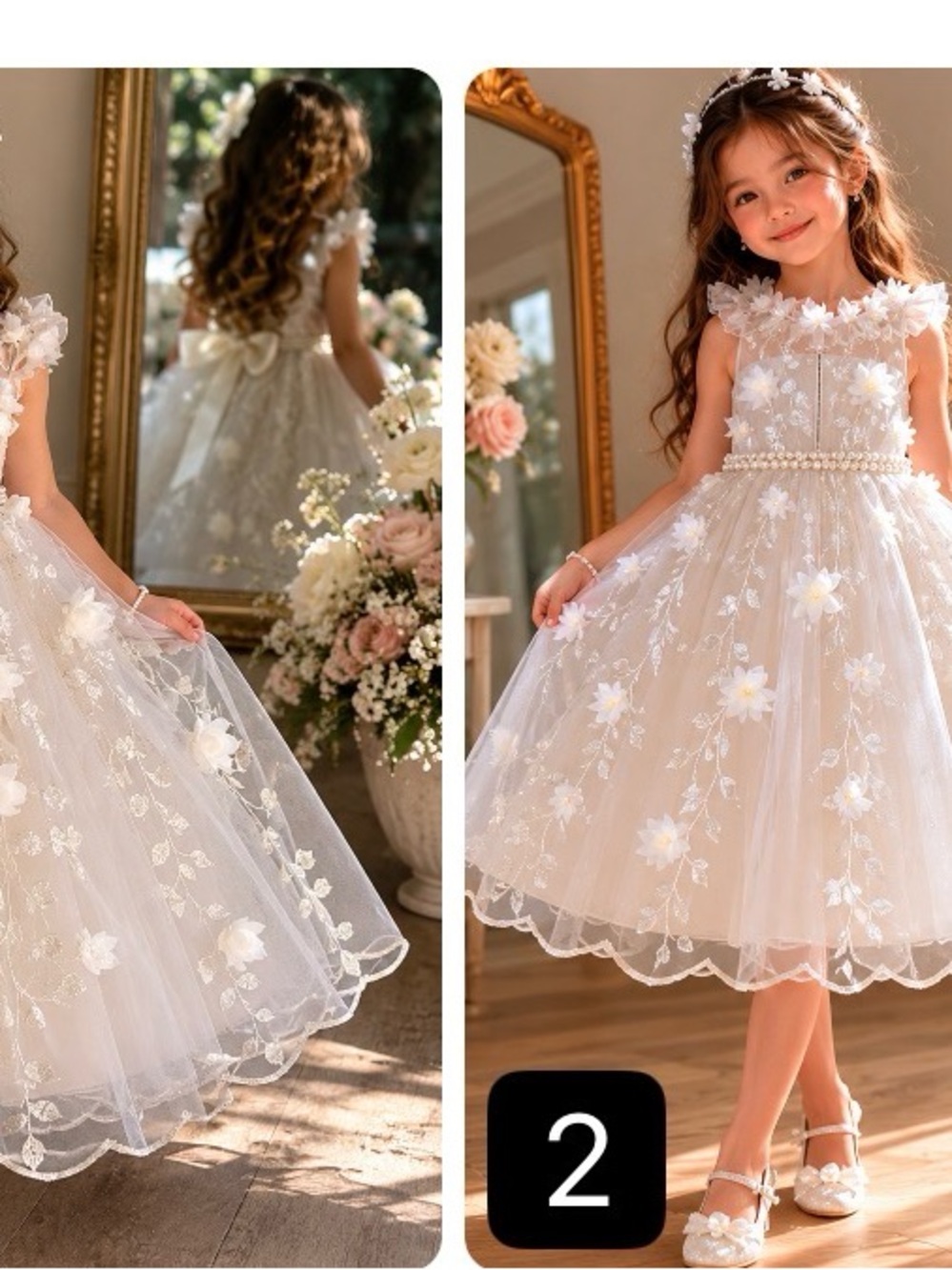 Chantilly Place ,Floral Tulle Girls' Party Dress embroidered and pearl Waist